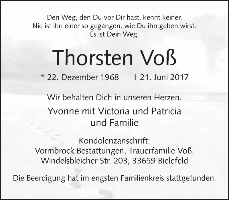  Traueranzeige für Thorsten Voß vom 01.07.2017 aus Neue Westfälische