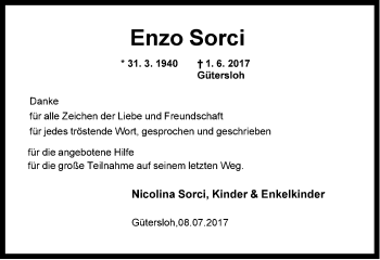 Traueranzeige von Enzo Sorci von Neue Westfälische