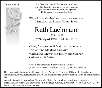 Traueranzeige von Ruth Lachmann