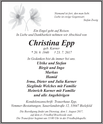Traueranzeige von Christina Epp von Neue Westfälische