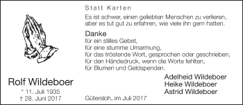 Traueranzeige von Rolf Wildeboer von Neue Westfälische