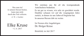 Traueranzeige von Elke Kruse von Neue Westfälische