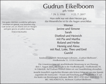 Traueranzeige von Gudrun Eikelboom von Neue Westfälische