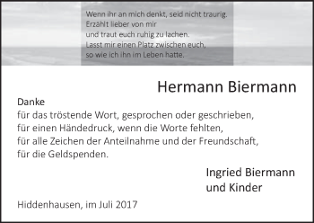 Traueranzeige von Hermann Biermann von Neue Westfälische