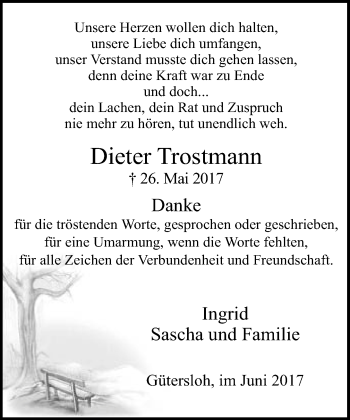 Traueranzeige von Dieter Trostmann von Neue Westfälische