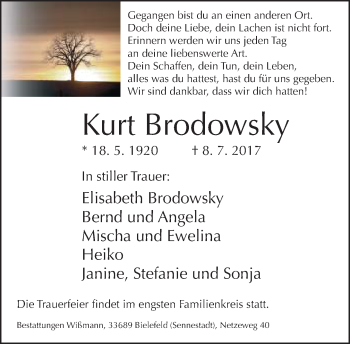 Traueranzeige von Kurt Brodowsky von Neue Westfälische