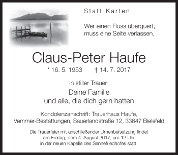 Traueranzeige von Claus-Peter Haufe