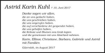 Traueranzeige von Astrid Karin Kuhl von Neue Westfälische