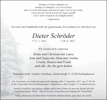 Traueranzeige von Dieter Schröder von Neue Westfälische