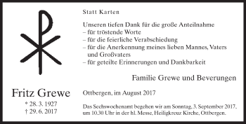 Traueranzeige von Fritz Grewe von Neue Westfälische