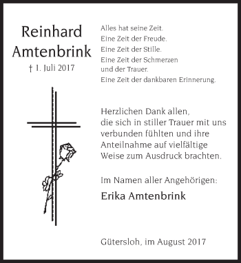 Traueranzeige von Reinhard Amtenbrink von Neue Westfälische