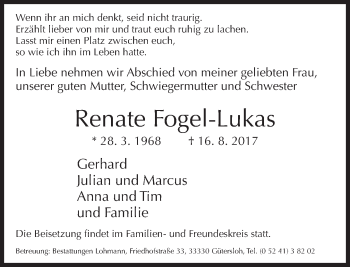 Traueranzeige von Renate Fogel-Lukas von Neue Westfälische