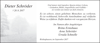 Traueranzeige von Dieter Schröder von Neue Westfälische