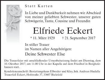 Traueranzeige von Elfriede Eckert von Neue Westfälische