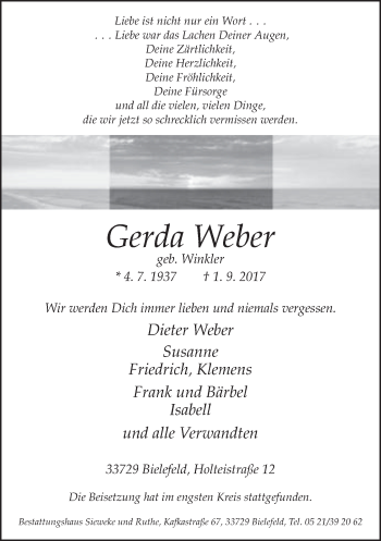 Traueranzeige von Gerda Weber
