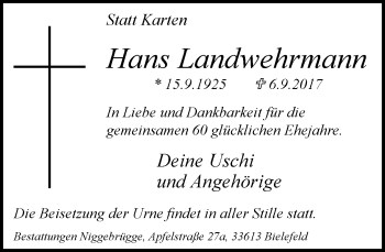 Traueranzeige von Hans Landwehrmann
