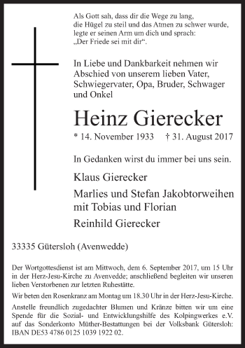 Traueranzeige von Heinz Gierecker von Neue Westfälische