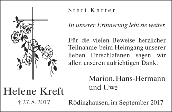 Traueranzeige von Helene Kreft von Neue Westfälische