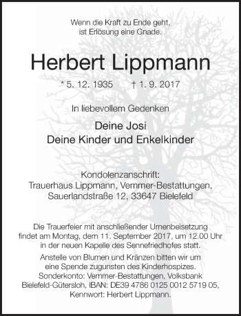Traueranzeige von Herbert Lippmann