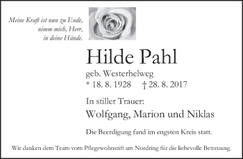Traueranzeige von Hilde Pahl von Neue Westfälische