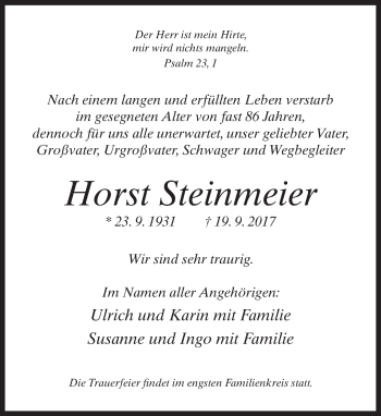 Traueranzeige von Horst Steinmeier