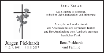 Traueranzeige von Jürgen Pickhardt von Neue Westfälische