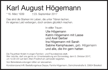 Traueranzeige von Karl August Högemann von Neue Westfälische