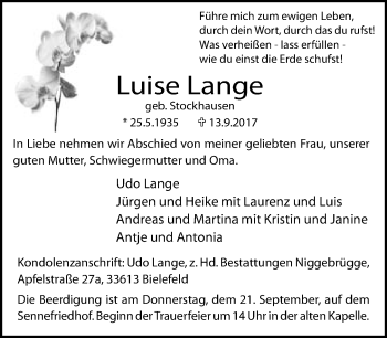 Traueranzeige von Luise Lange