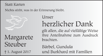 Traueranzeige von Margarete Steuber von Neue Westfälische