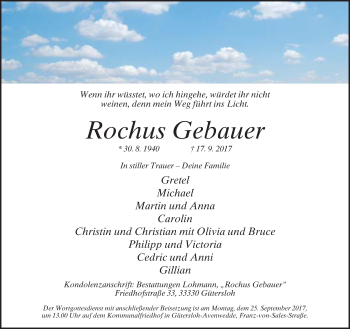 Traueranzeige von Rochus Gebauer von Neue Westfälische
