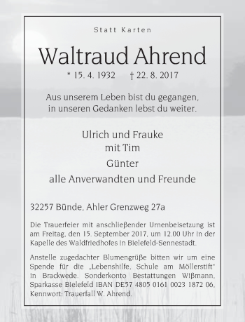 Traueranzeige von Waltraud Ahrend von Neue Westfälische