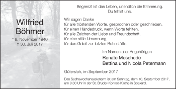 Traueranzeige von Wilfried Böhmer von Neue Westfälische