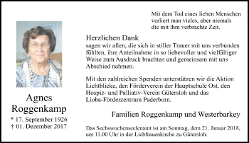 Traueranzeige von Agnes Roggenkamp von Neue Westfälische