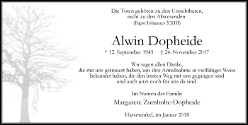 Traueranzeige von Alwin Dopheide von Neue Westfälische