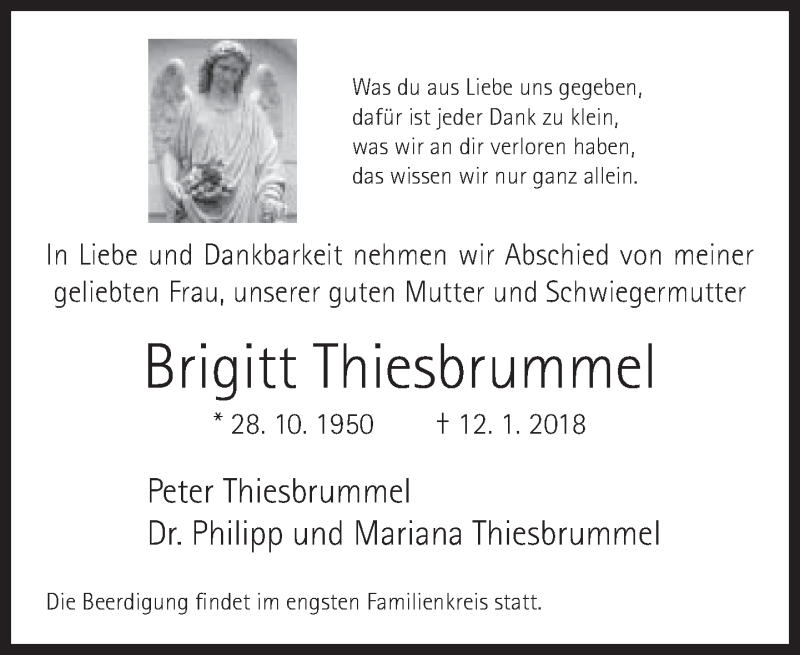  Traueranzeige für Brigitt Thiesbrummel vom 19.01.2018 aus Neue Westfälische