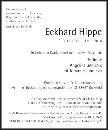 Traueranzeige von Eckhard Hippe von Neue Westfälische