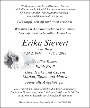 Traueranzeige von Erika Sievert Sievert von Neue Westfälische