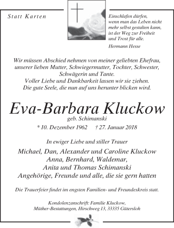 Traueranzeige von Eva-Barbara Kluckow von Neue Westfälische