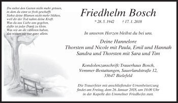 Traueranzeige von Friedhelm Bosch von Neue Westfälische