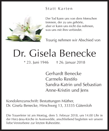 Traueranzeige von Gisela Benecke von Neue Westfälische