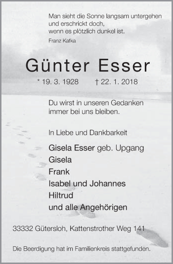 Traueranzeige von Günter Esser von Neue Westfälische