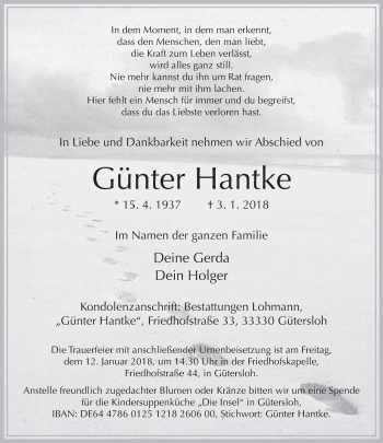 Traueranzeige von Günter Hantke von Neue Westfälische