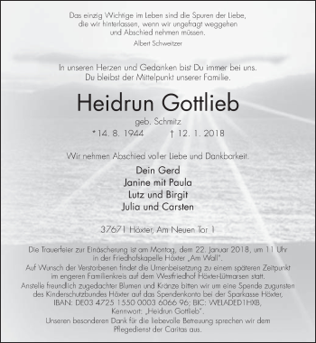 Traueranzeige von Heidrun Gottlieb von Neue Westfälische