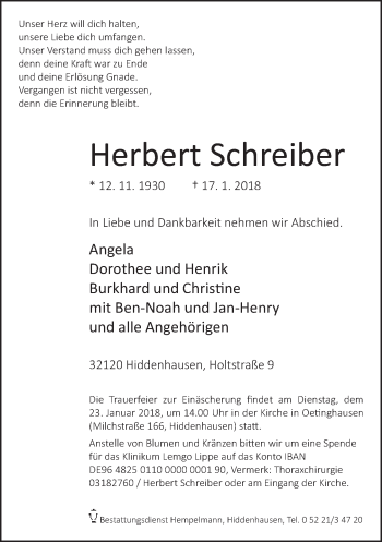 Traueranzeige von Herbert Schreiber von Neue Westfälische