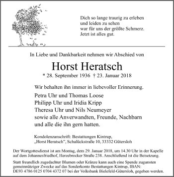 Traueranzeige von Horst Heratsch