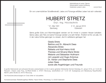 Traueranzeige von Hubert Stretz von Neue Westfälische