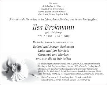 Traueranzeige von Ilsa Brokmann