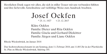 Traueranzeige von Josef Ockfen von Neue Westfälische