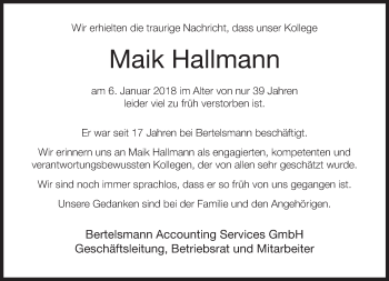 Traueranzeige von Maik Hallmann von Neue Westfälische