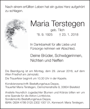 Traueranzeige von Maria Terstegen von Neue Westfälische